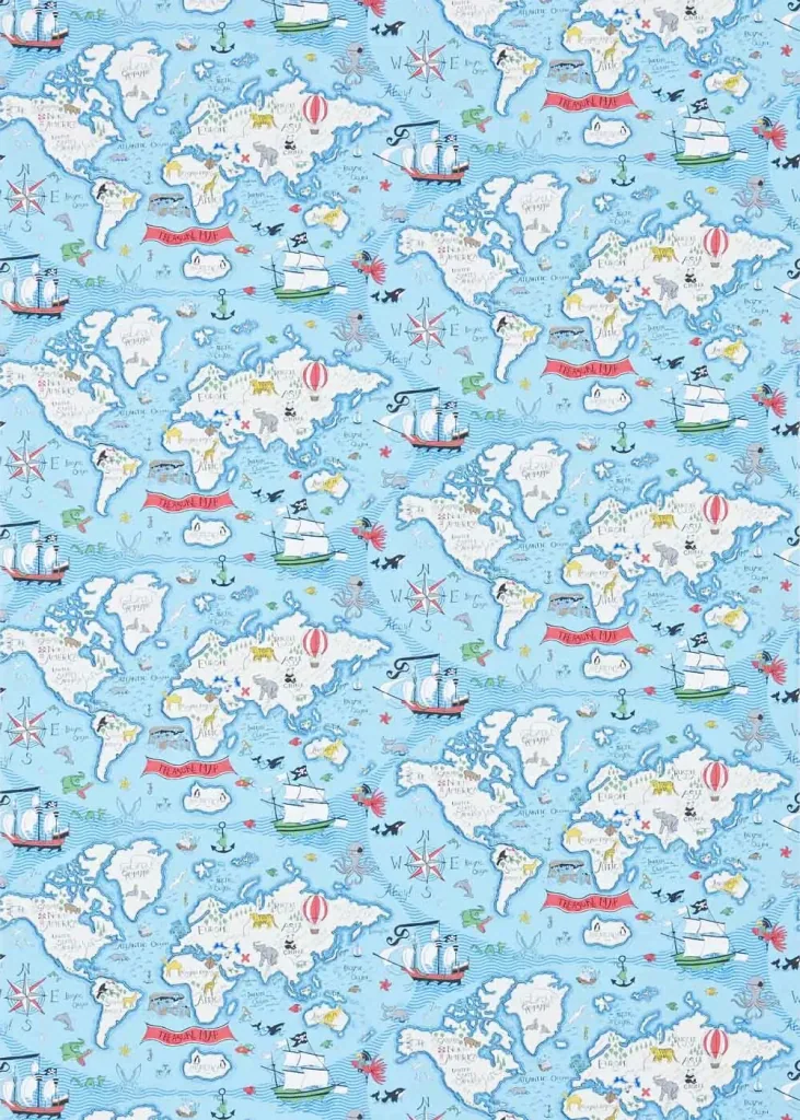 Little Sanderson Abracazoo Motivstoff Weltkarte blau