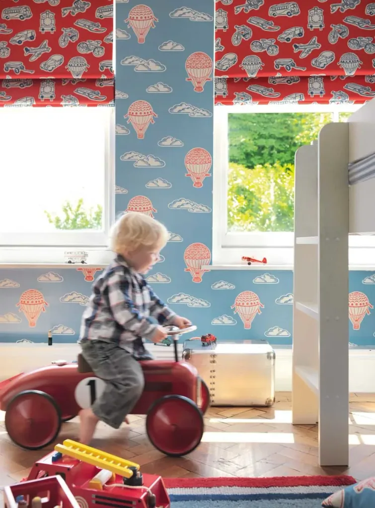 Little Sanderson Abracazoo Motivstoff Ballons & Fahrzeuge rot blau