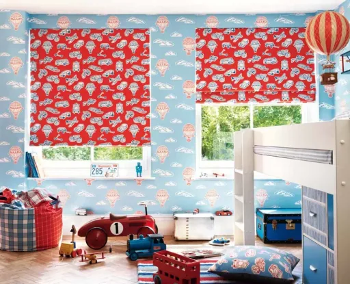 Little Sanderson Abracazoo Motivstoff Ballons & Fahrzeuge rot blau