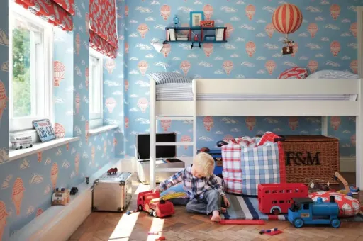 Little Sanderson Abracazoo Motivstoff Ballons & Fahrzeuge rot blau