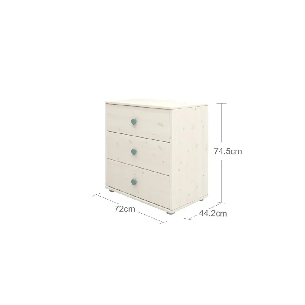 Flexa Kommode - Classic, mit 3 Schublade, 72x74,5 cm, Farbe: Weiß gekalkt / Weiß gekalkt / Türkis