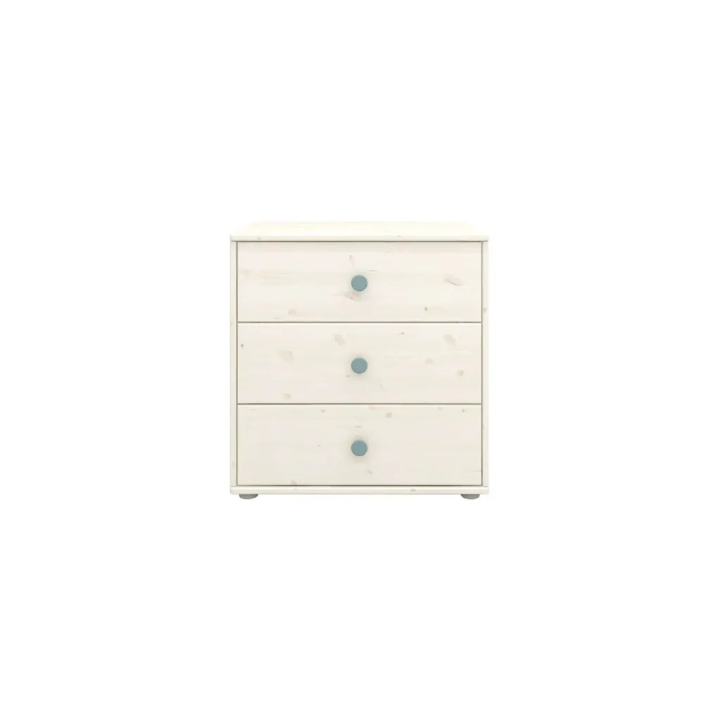 Flexa Kommode - Classic, mit 3 Schublade, 72x74,5 cm, Farbe: Weiß gekalkt / Weiß gekalkt / Türkis