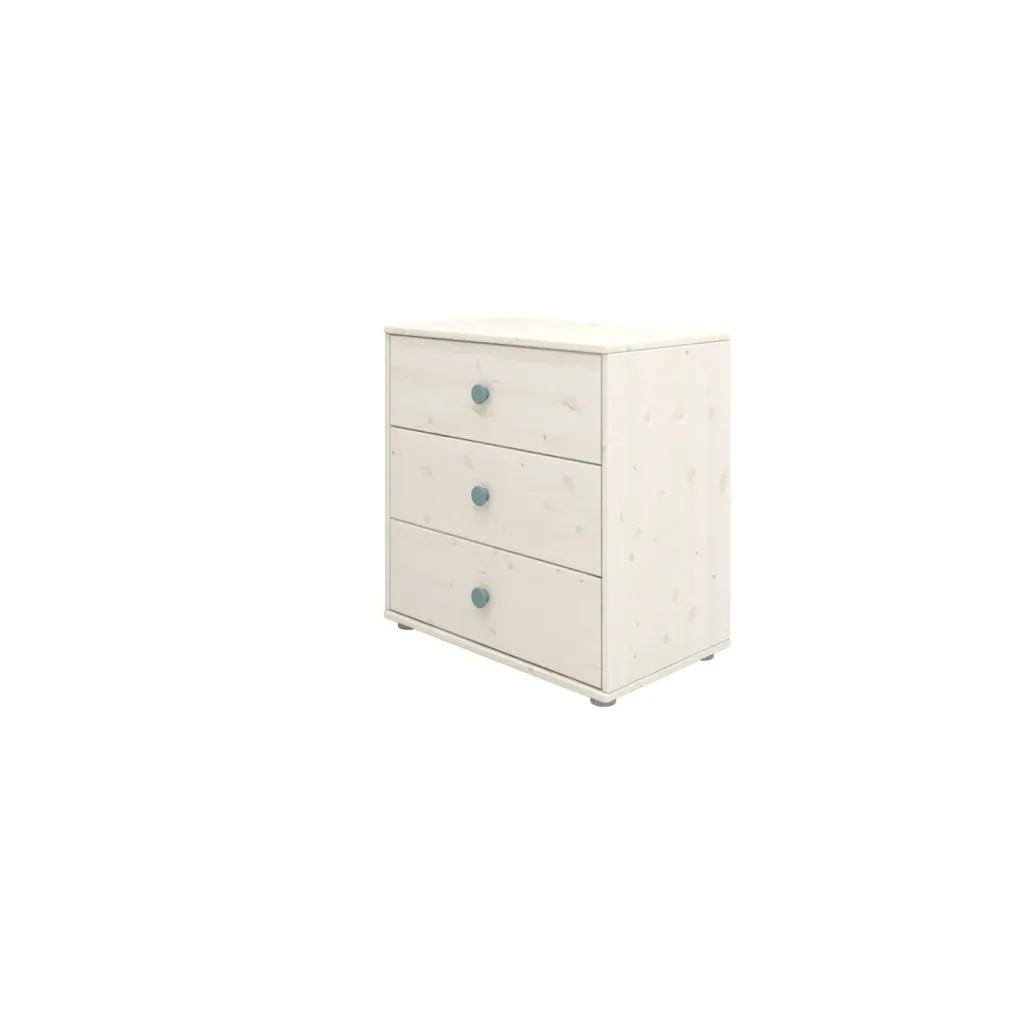 Flexa Kommode - Classic, mit 3 Schublade, 72x74,5 cm, Farbe: Weiß gekalkt / Weiß gekalkt / Türkis