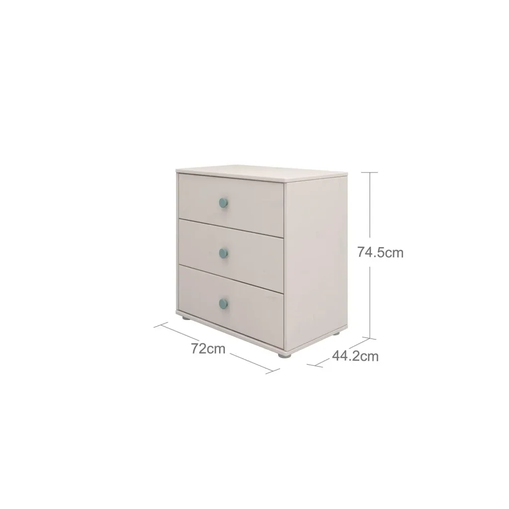 Flexa Kommode - Classic, mit 3 Schublade, 72x74,5 cm, Farbe: Grau gekalkt / Grau gekalkt / Türkis