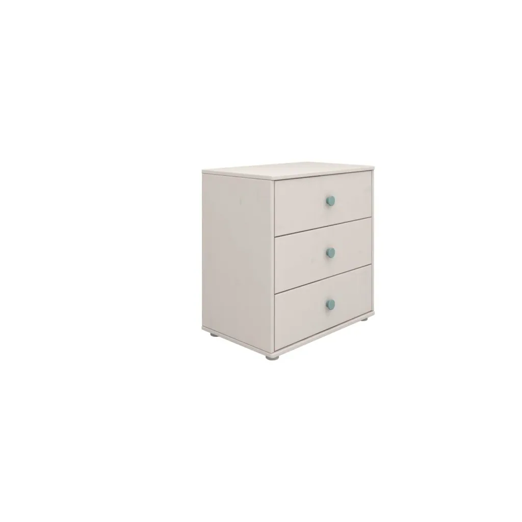 Flexa Kommode - Classic, mit 3 Schublade, 72x74,5 cm, Farbe: Grau gekalkt / Grau gekalkt / Türkis