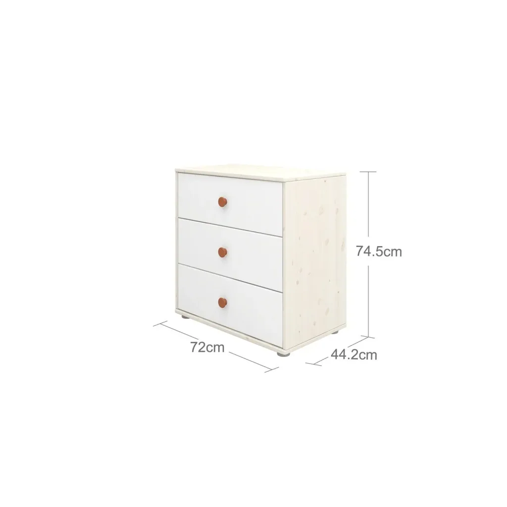 Flexa Kommode - Classic, mit 3 Schublade, 72x74,5 cm, Farbe: Weiß gekalkt / Weiß / Rouge