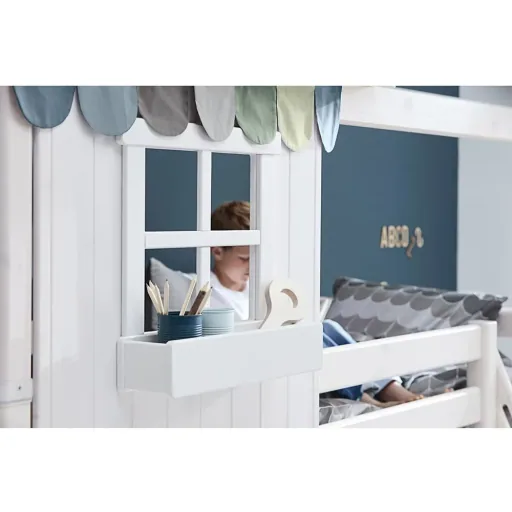 Flexa halbhohes Bett Haus mit halbem Dach weiss