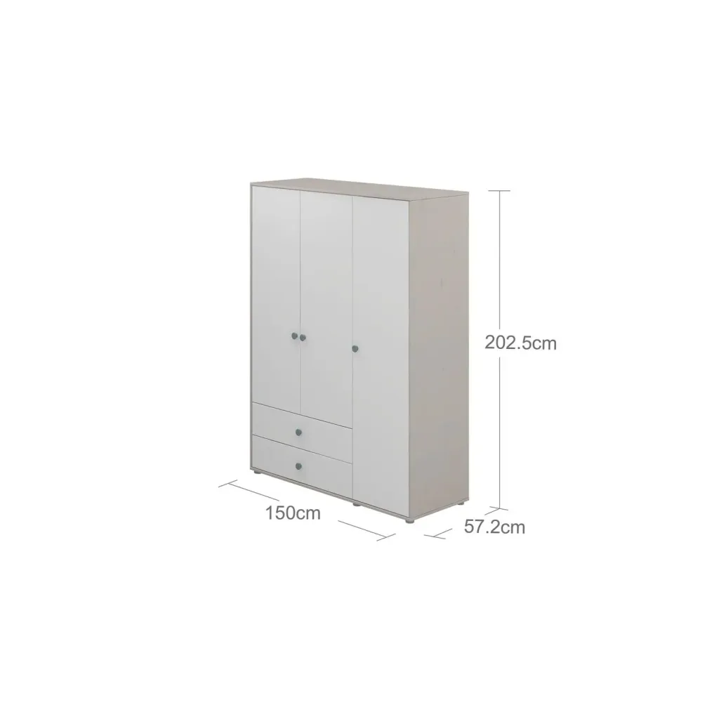 Flexa Kleiderschrank - Classic, 150x202,5 cm, Farbe: Grau gekalkt / Weiß / Türkis