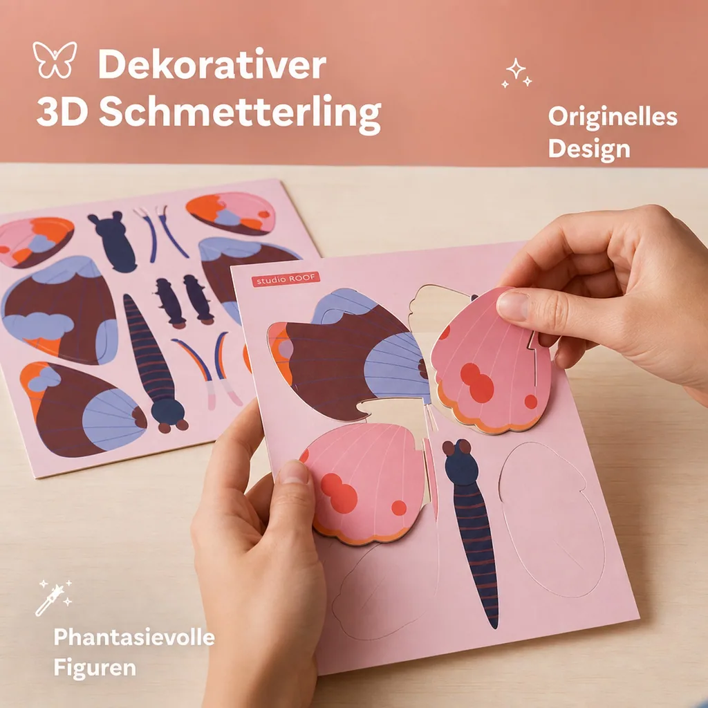 studio ROOF 3D Schmetterling rosa Pappe