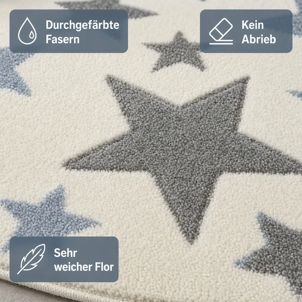 Livone Teppich Stella Sterne blau grau rund, Teppichgrösse: Ø 133 cm