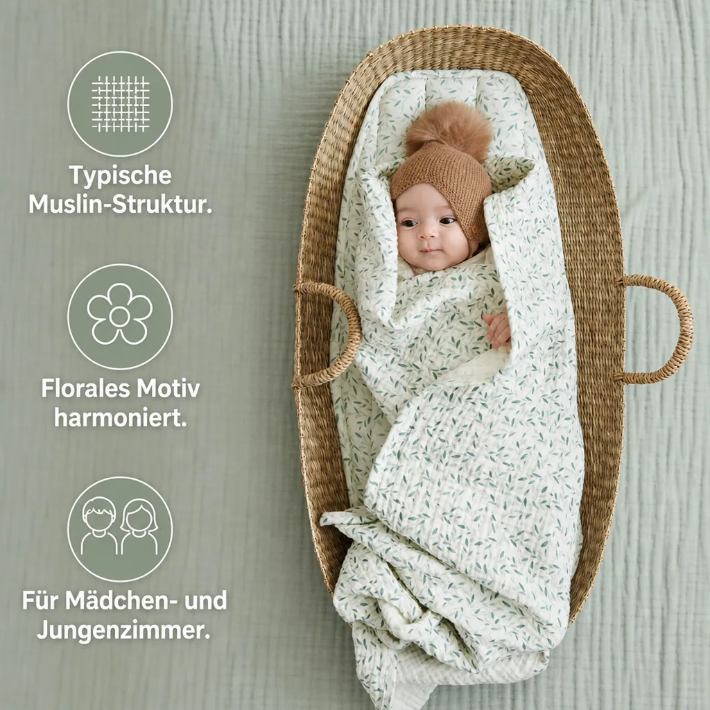 Cam Cam Muslin Babydecke "Green Leaves" grüne Blätter