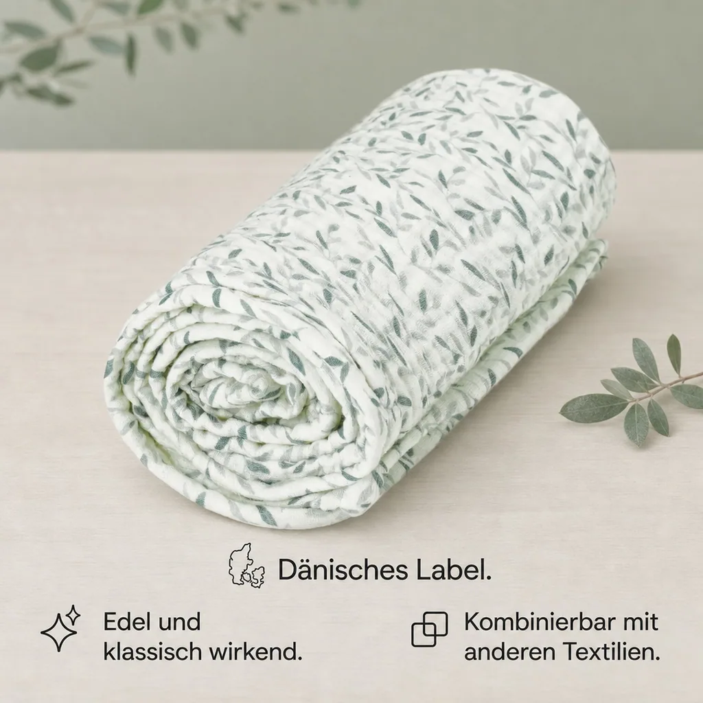Cam Cam Muslin Babydecke "Green Leaves" grüne Blätter