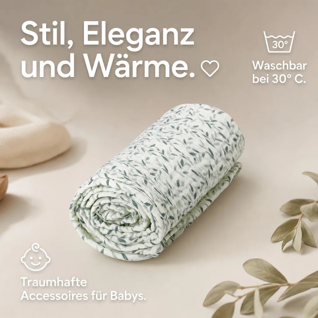 Cam Cam Muslin Babydecke "Green Leaves" grüne Blätter