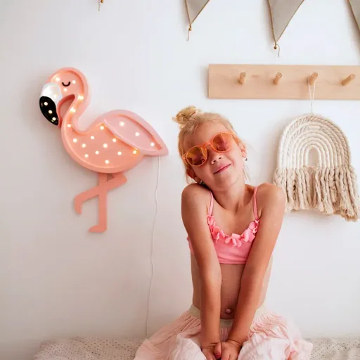 Little Lights Nachtlicht Kinder, Nachtlampe Flamingo - 100% Kiefernholz natur