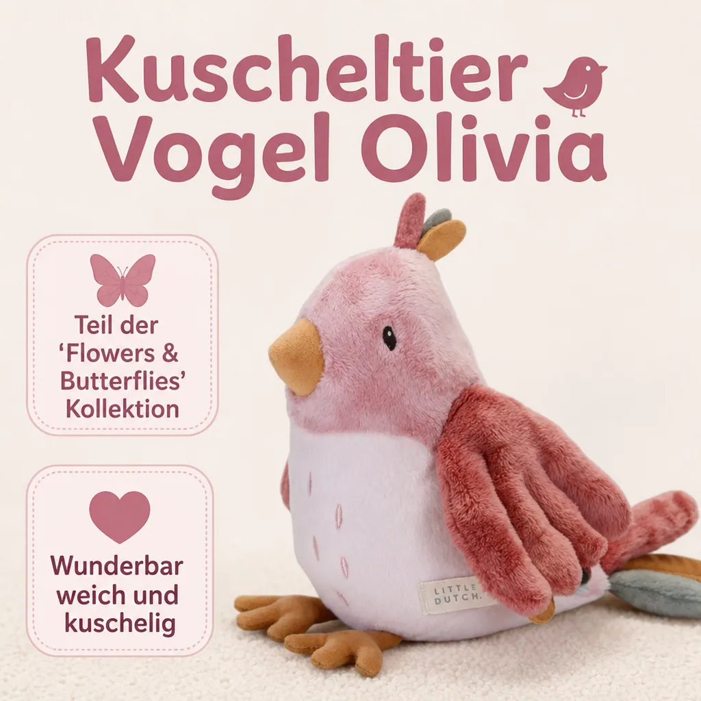 Little Dutch Kuscheltier Vogel Olivia "Flowers & Butterflies" 30 cm