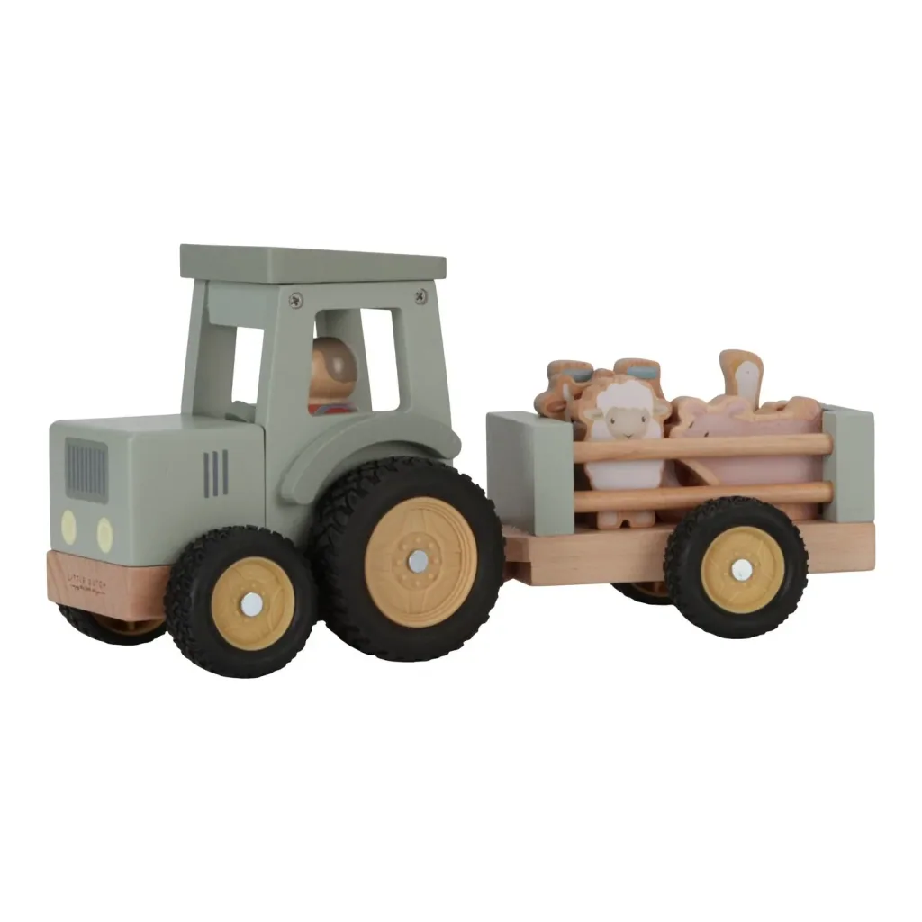 Little Dutch Spielzeug Traktor mit Anhänger Little Farm, 30x12x14,5