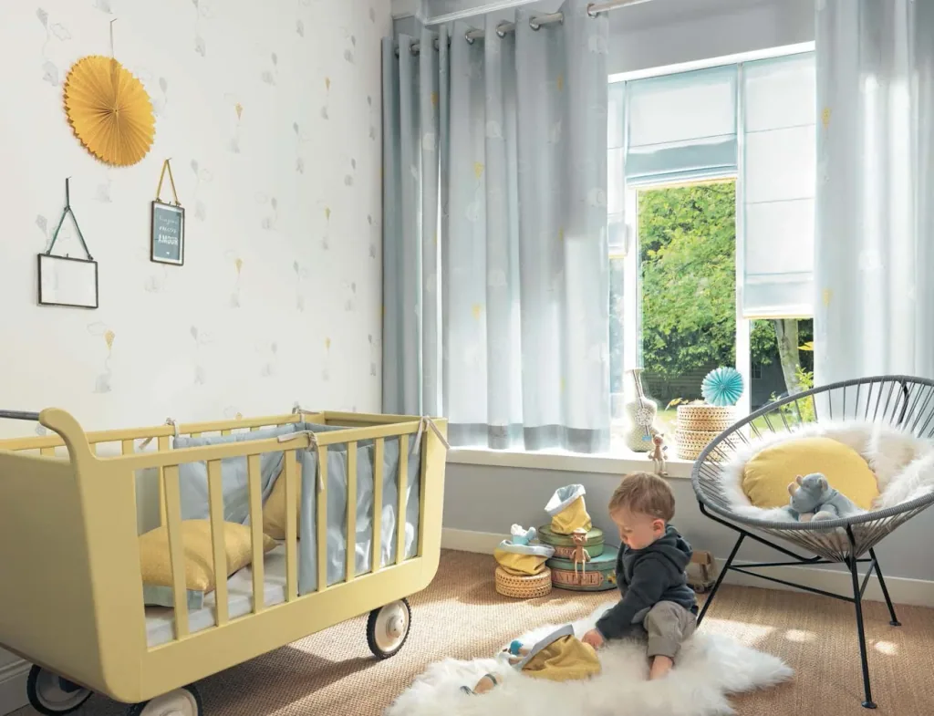 Casadeco My Little World Stoff Elefanten hellblau lime weiss