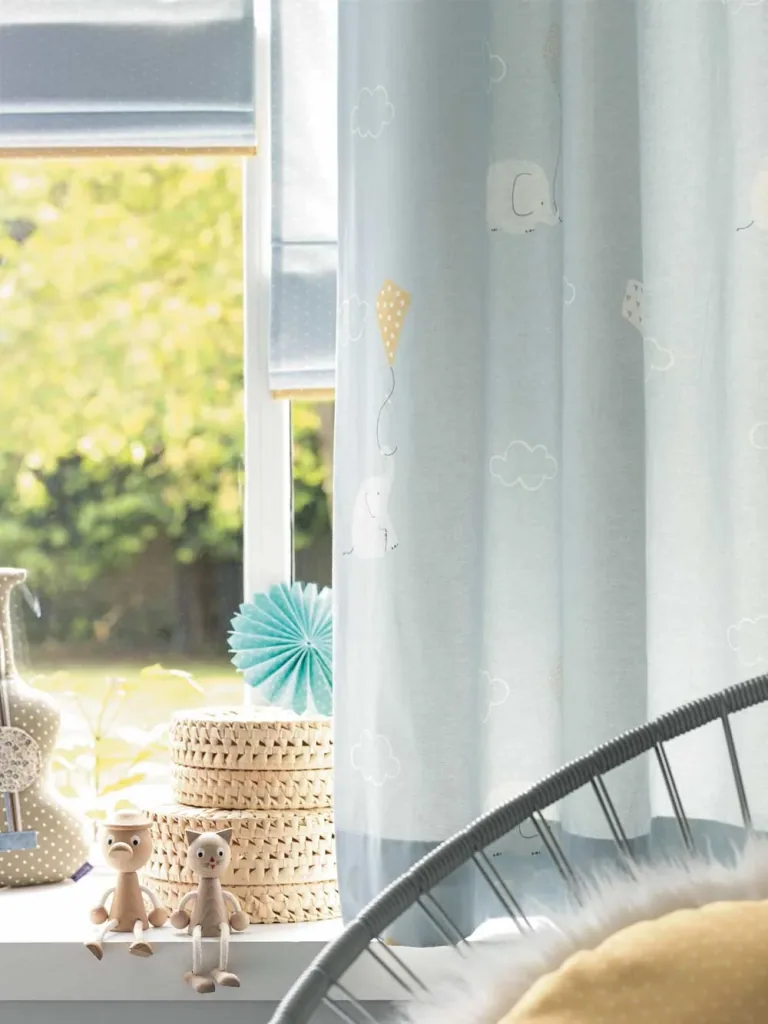 Casadeco My Little World Stoff Elefanten hellblau lime weiss