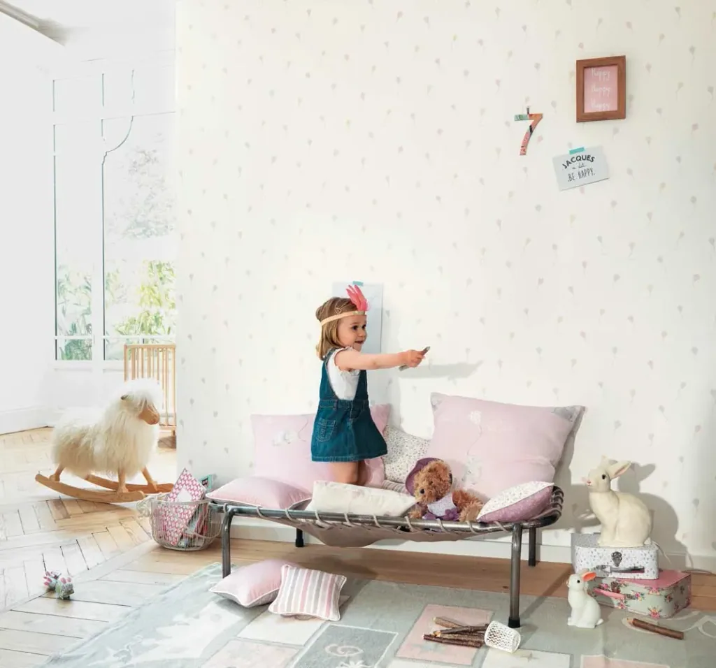 Casadeco My Little World Stoff Streublümchen hellbraun grau blau
