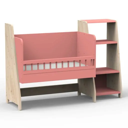 Mathy by Bols "Asymetry" Baby Beistellbett umbaubar zum Schreibtisch mit 1 Regal