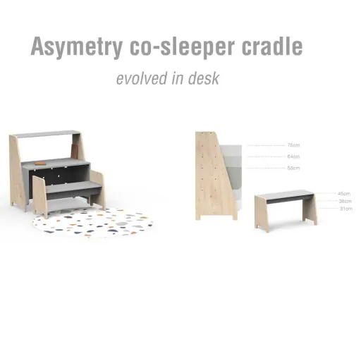 Mathy by Bols "Asymetry" Baby Beistellbett umbaubar zum Schreibtisch mit 1 Regal