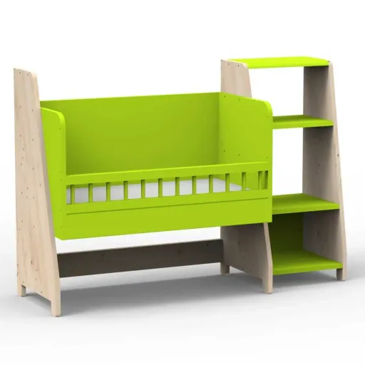 Mathy by Bols "Asymetry" Baby Beistellbett umbaubar zum Schreibtisch mit 1 Regal