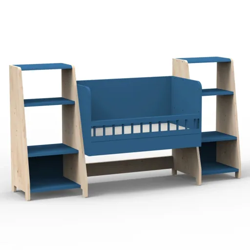 Mathy by Bols "Asymetry" Baby Beistellbett umbaubar zum Schreibtisch mit 2 Regalen