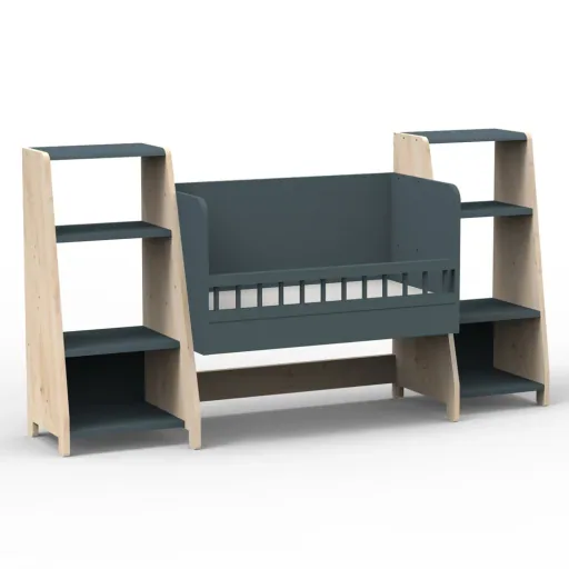 Mathy by Bols "Asymetry" Baby Beistellbett umbaubar zum Schreibtisch mit 2 Regalen