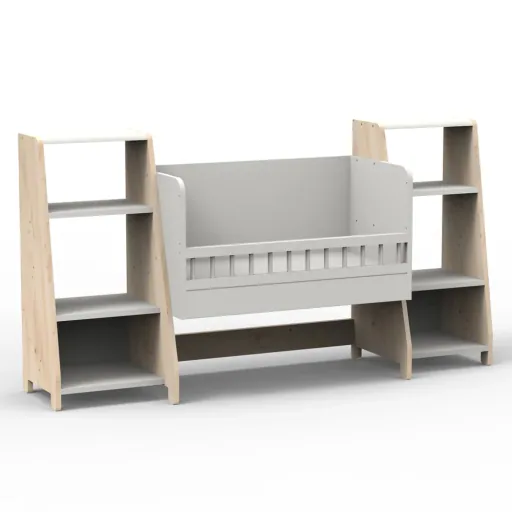 Mathy by Bols "Asymetry" Baby Beistellbett umbaubar zum Schreibtisch mit 2 Regalen