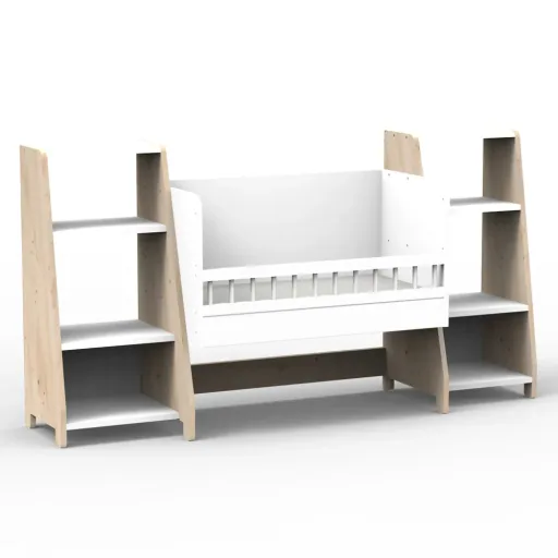 Mathy by Bols "Asymetry" Baby Beistellbett umbaubar zum Schreibtisch mit 2 Regalen