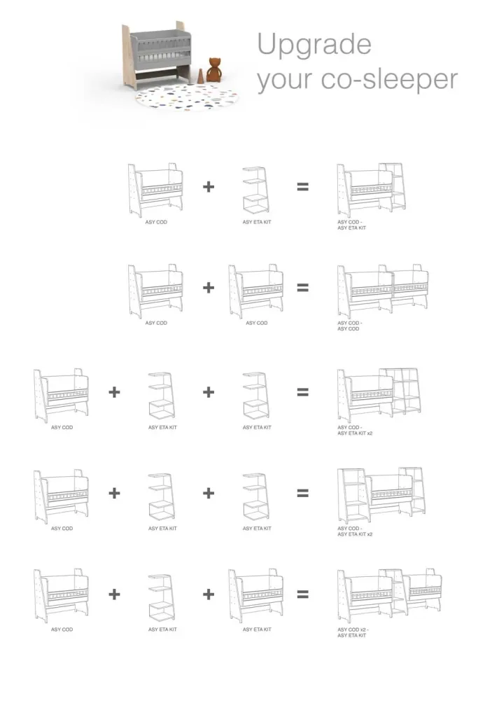 Mathy by Bols "Asymetry" Baby Beistellbett umbaubar zum Schreibtisch mit 2 Regalen