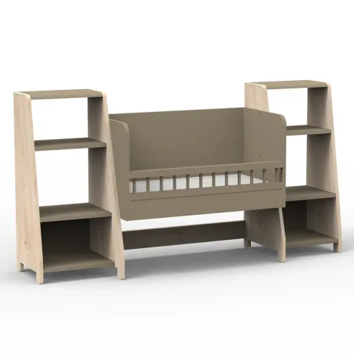 Mathy by Bols "Asymetry" Baby Beistellbett umbaubar zum Schreibtisch mit 2 Regalen