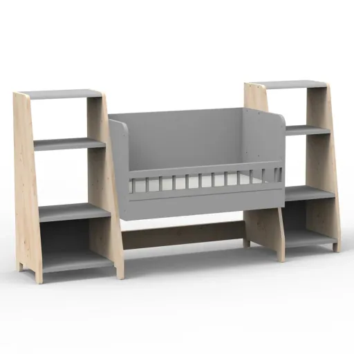 Mathy by Bols "Asymetry" Baby Beistellbett umbaubar zum Schreibtisch mit 2 Regalen