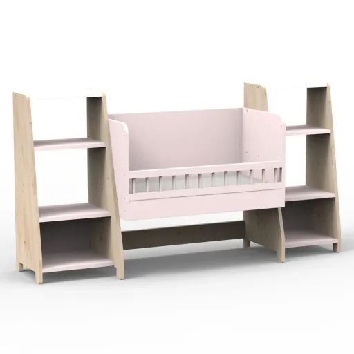 Mathy by Bols "Asymetry" Baby Beistellbett umbaubar zum Schreibtisch mit 2 Regalen