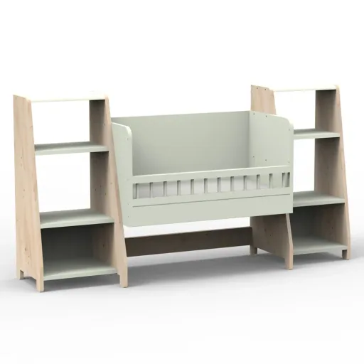 Mathy by Bols "Asymetry" Baby Beistellbett umbaubar zum Schreibtisch mit 2 Regalen