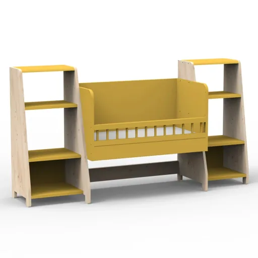 Mathy by Bols "Asymetry" Baby Beistellbett umbaubar zum Schreibtisch mit 2 Regalen