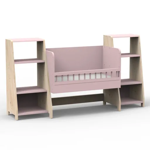 Mathy by Bols "Asymetry" Baby Beistellbett umbaubar zum Schreibtisch mit 2 Regalen