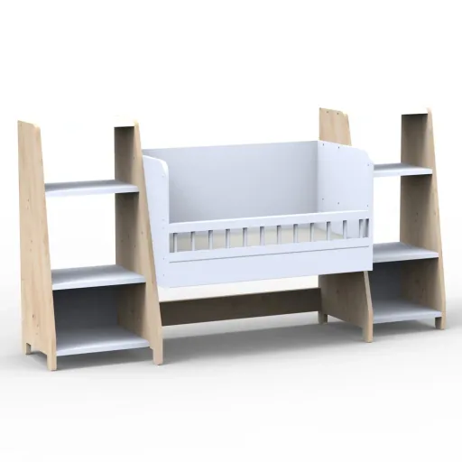 Mathy by Bols "Asymetry" Baby Beistellbett umbaubar zum Schreibtisch mit 2 Regalen