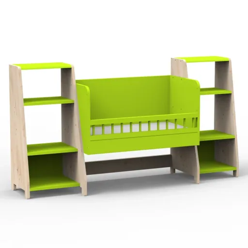 Mathy by Bols "Asymetry" Baby Beistellbett umbaubar zum Schreibtisch mit 2 Regalen