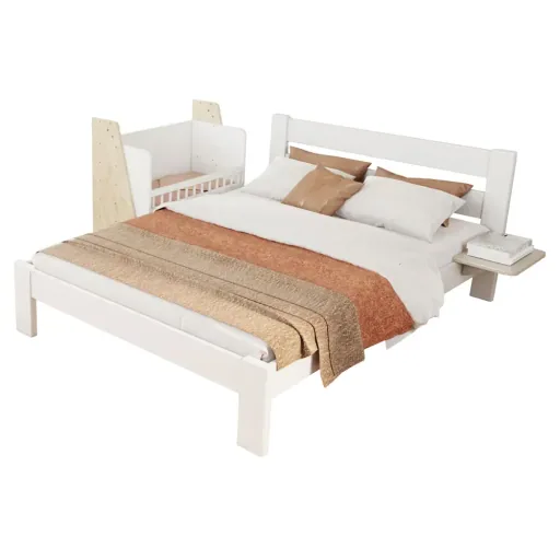 Mathy by Bols "Asymetry" Baby Beistellbett umbaubar zum Schreibtisch mit 2 Regalen