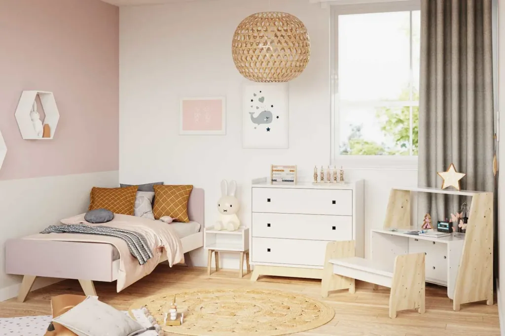 Mathy by Bols "Asymetry" Baby Beistellbett umbaubar zum Schreibtisch mit 2 Regalen