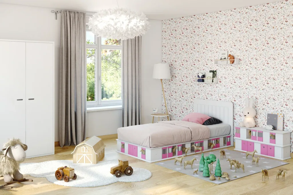 Mathy by Bols BOXES Kinderbett 1 Seite Stall rosa 90 x 190
