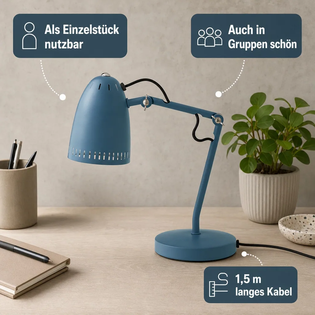 Superliving Schreibtischlampe "Dynamo 345" matt rauchblau
