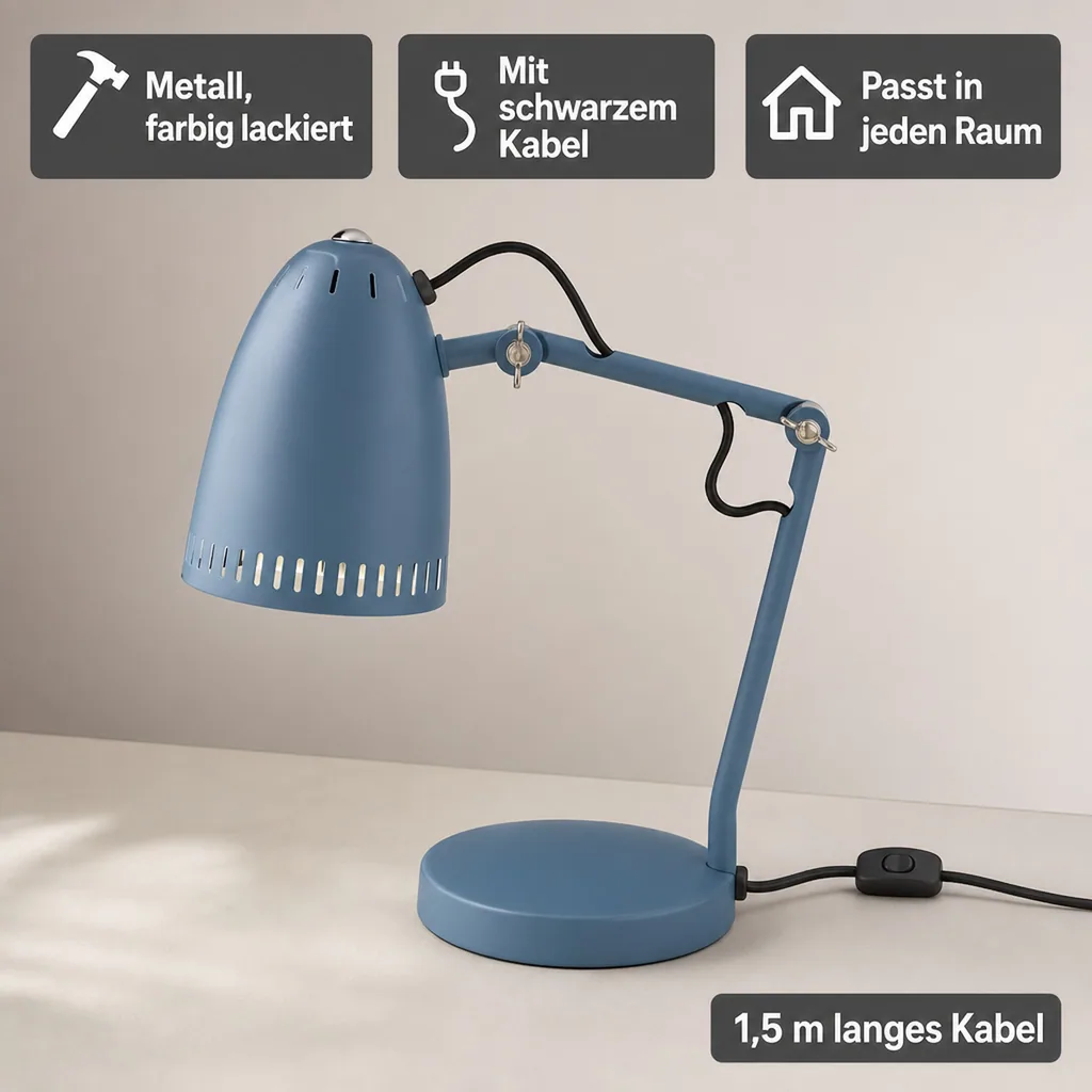 Superliving Schreibtischlampe "Dynamo 345" matt rauchblau