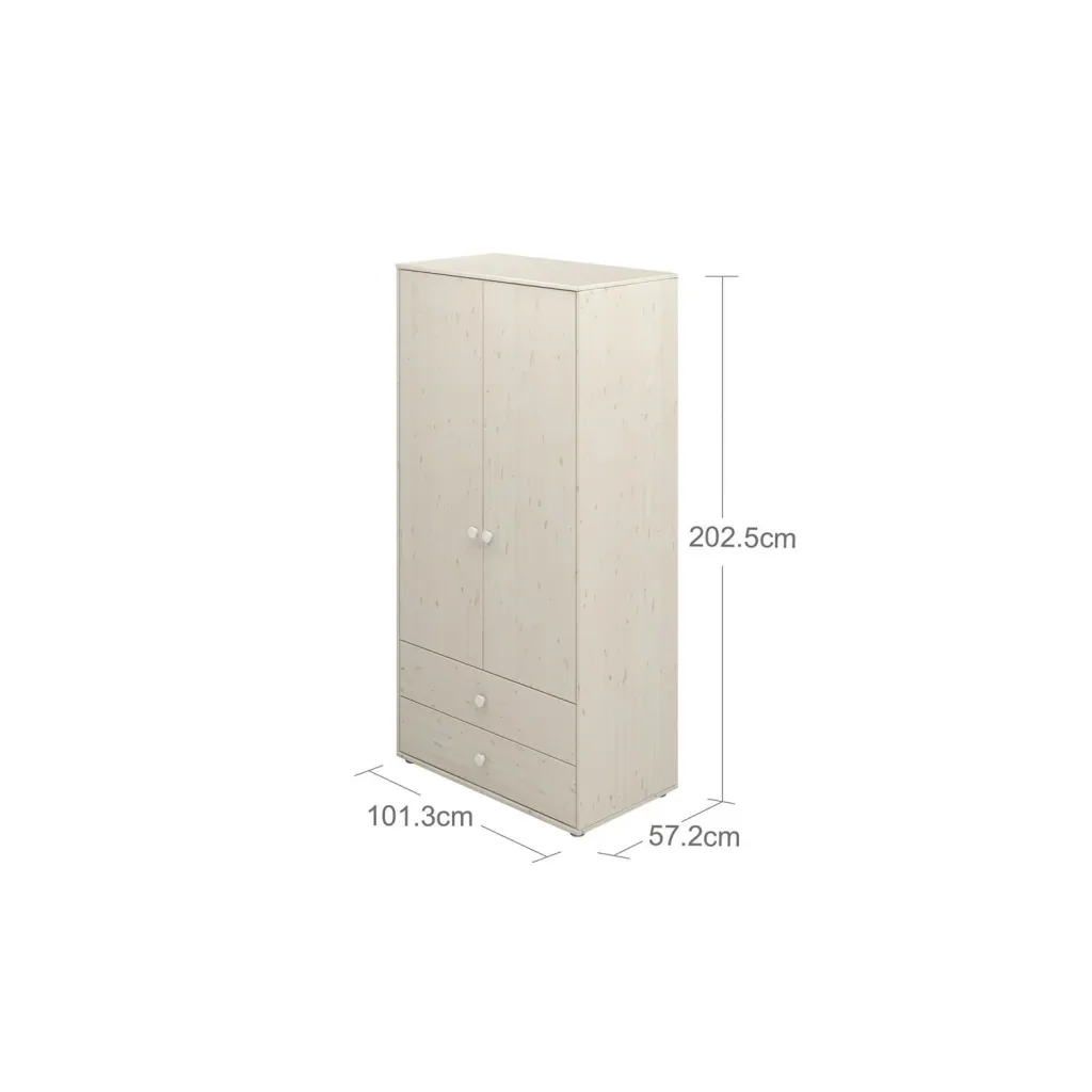 Flexa Kleiderschrank - Classic, mit 2 Türen und 2 Schubladen, 101,3x202,5 cm, Farbe: Weiß gekalkt / Weiß gekalkt / Weiß