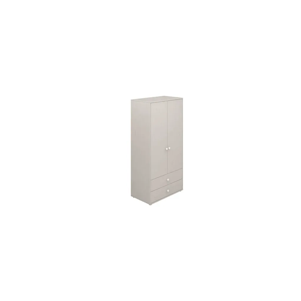 Flexa Kleiderschrank - Classic, mit 2 Türen und 2 Schubladen, 101,3x202,5 cm, Farbe: Grau gekalkt / Grau gekalkt / Weiß