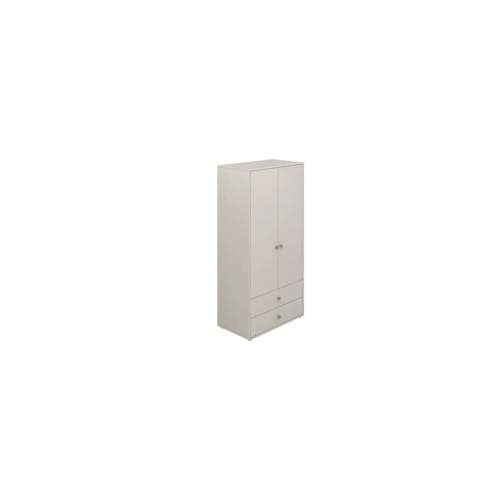 Flexa Kleiderschrank - Classic, mit 2 Türen und 2 Schubladen, 101,3x202,5 cm, Farbe: Grau gekalkt / Grau gekalkt / Türkis