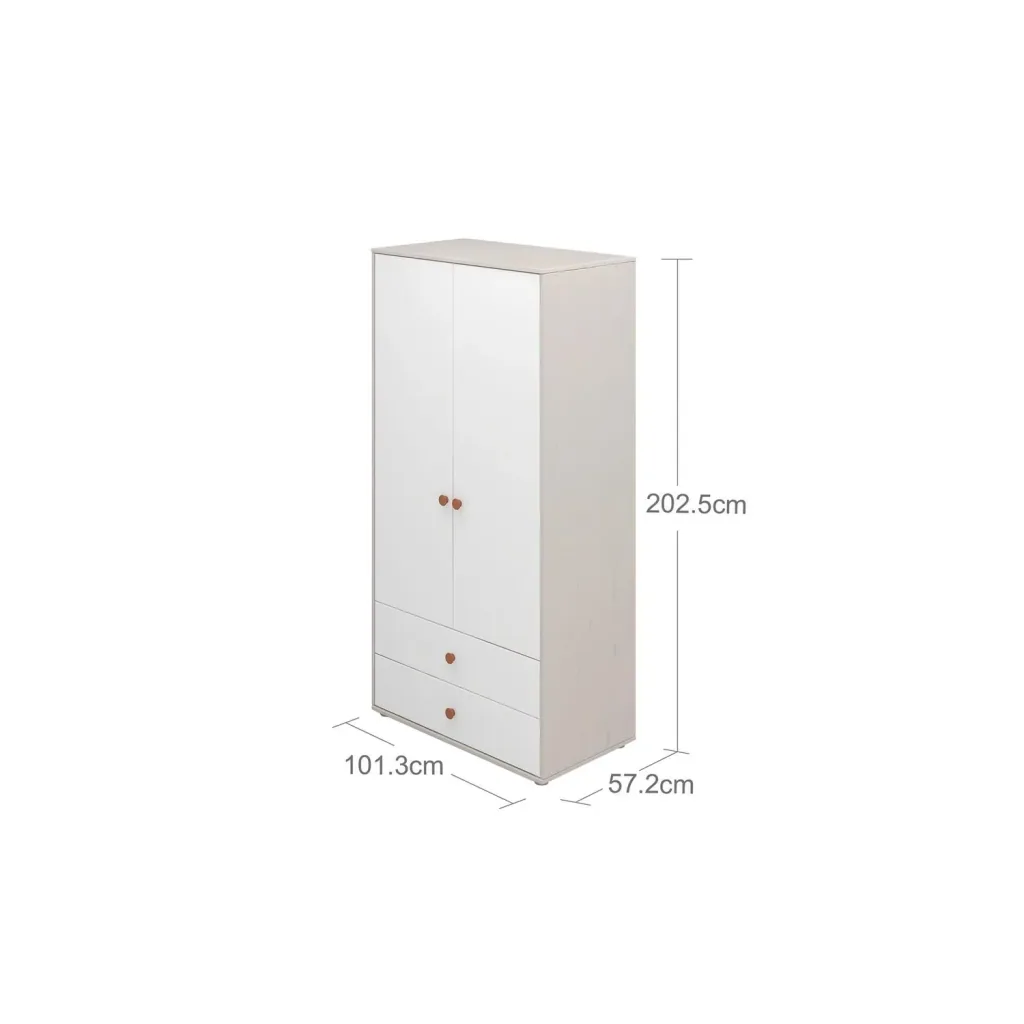 Flexa Kleiderschrank - Classic, mit 2 Türen und 2 Schubladen, 101,3x202,5 cm, Farbe: Grau gekalkt / Weiß / Rouge