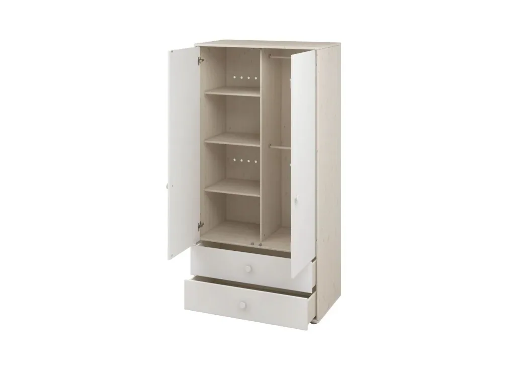 Flexa Kleiderschrank - Classic, mit 2 Türen und 2 Schubladen, 101,3x202,5 cm, Farbe: Weiß gekalkt / Weiß / Weiß