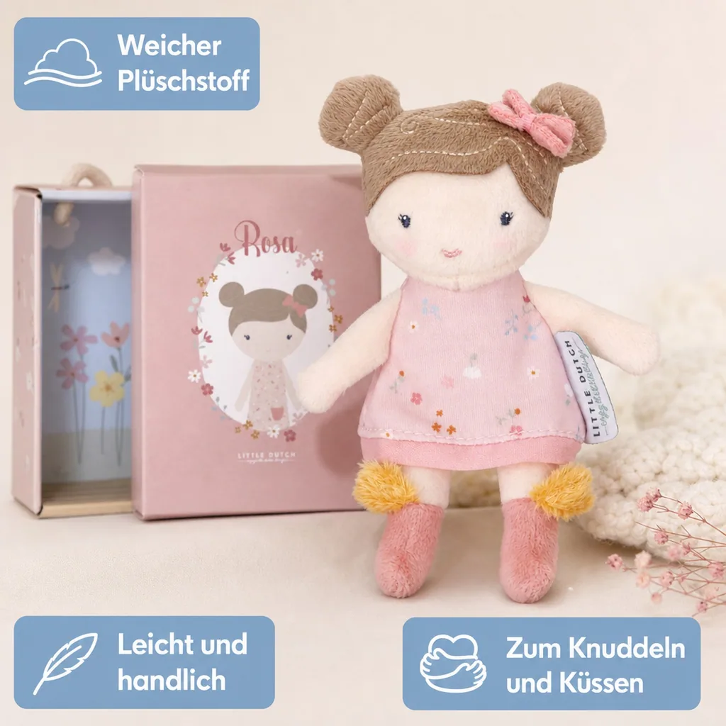 Little Dutch Stoffpuppe, Kuschelpuppe - Rosa, 10 cm
